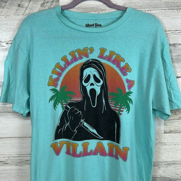 Ghost Face Shirt Adult Medium Blue Graphic Print Crew Halloween Scream Horror - Picture 2 of 4